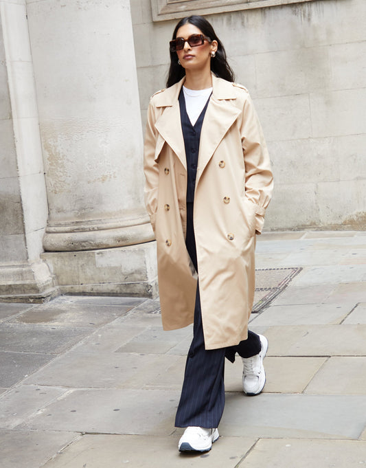 Women's Stone Double Breasted Trench Coat luxegloweurope.shop