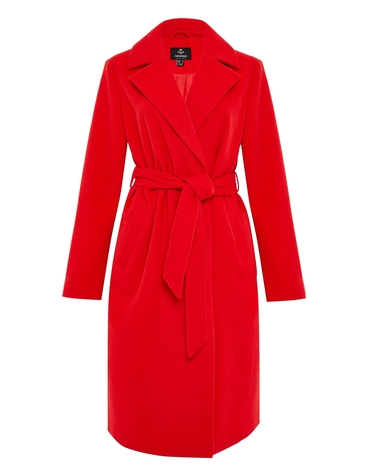 Women's Red Collared Belted Formal Coat luxegloweurope.shop