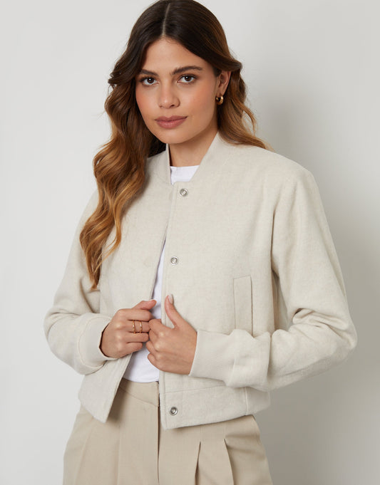 Women's Ecru Brushed Cropped Bomber Jacket luxegloweurope.shop