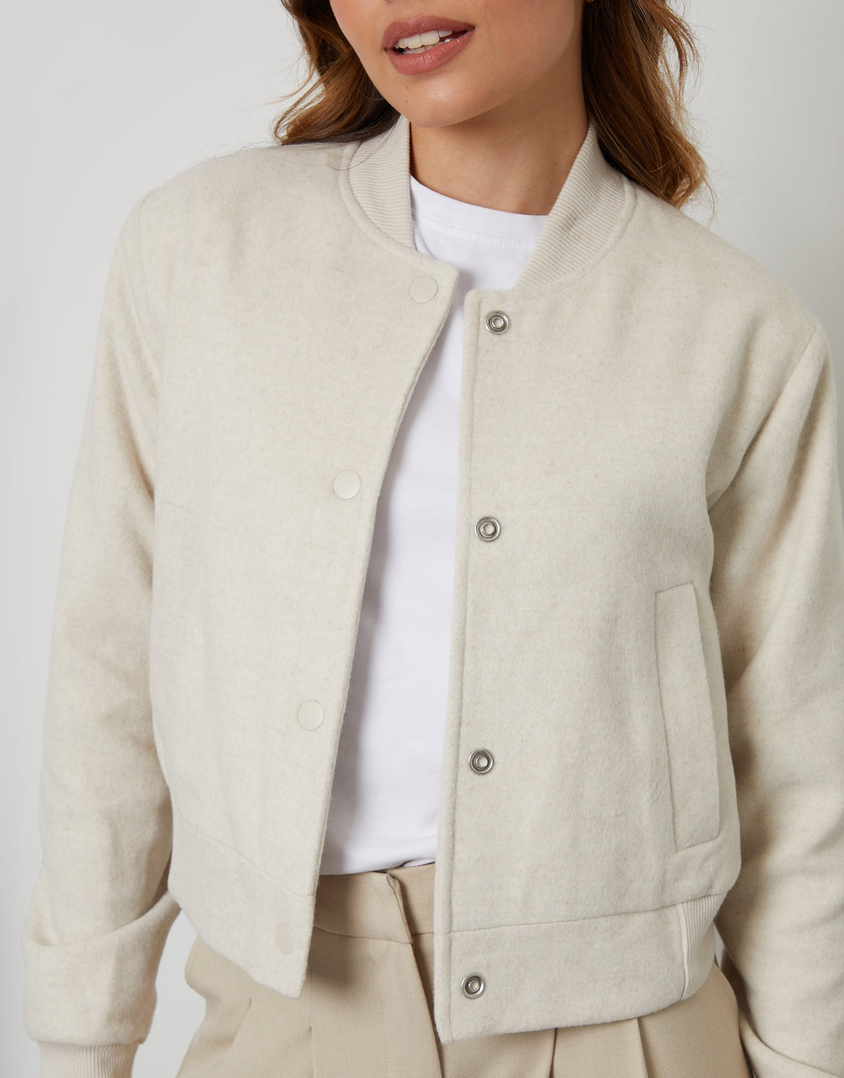 Women's Ecru Brushed Cropped Bomber Jacket luxegloweurope.shop
