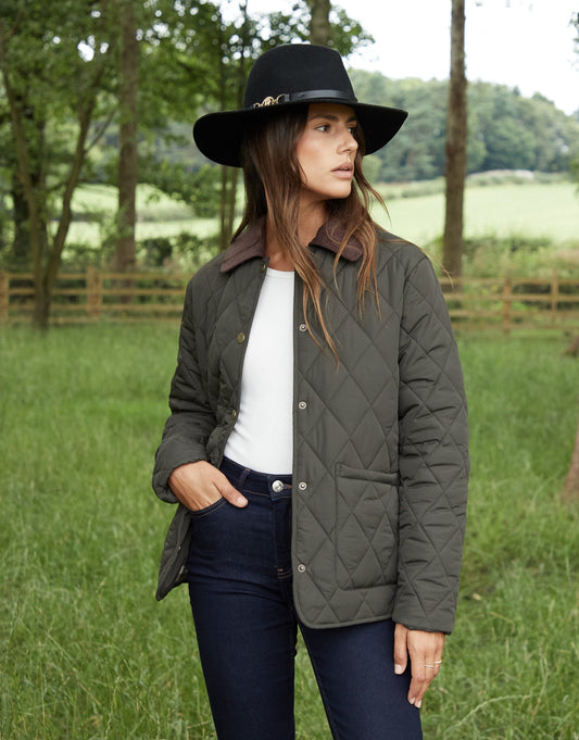 Women's Khaki Cord Collar Diamond Quilted Heritage Jacket luxegloweurope.shop