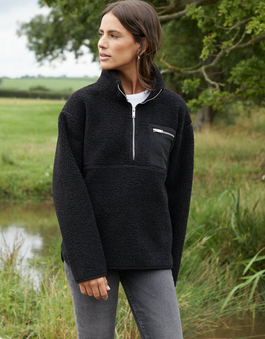 Women's Black Half Zip Borg Fleece luxegloweurope.shop