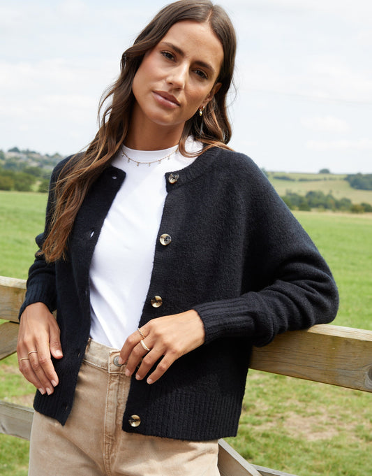 Women's Black Button Up Knitted Cardigan luxegloweurope.shop