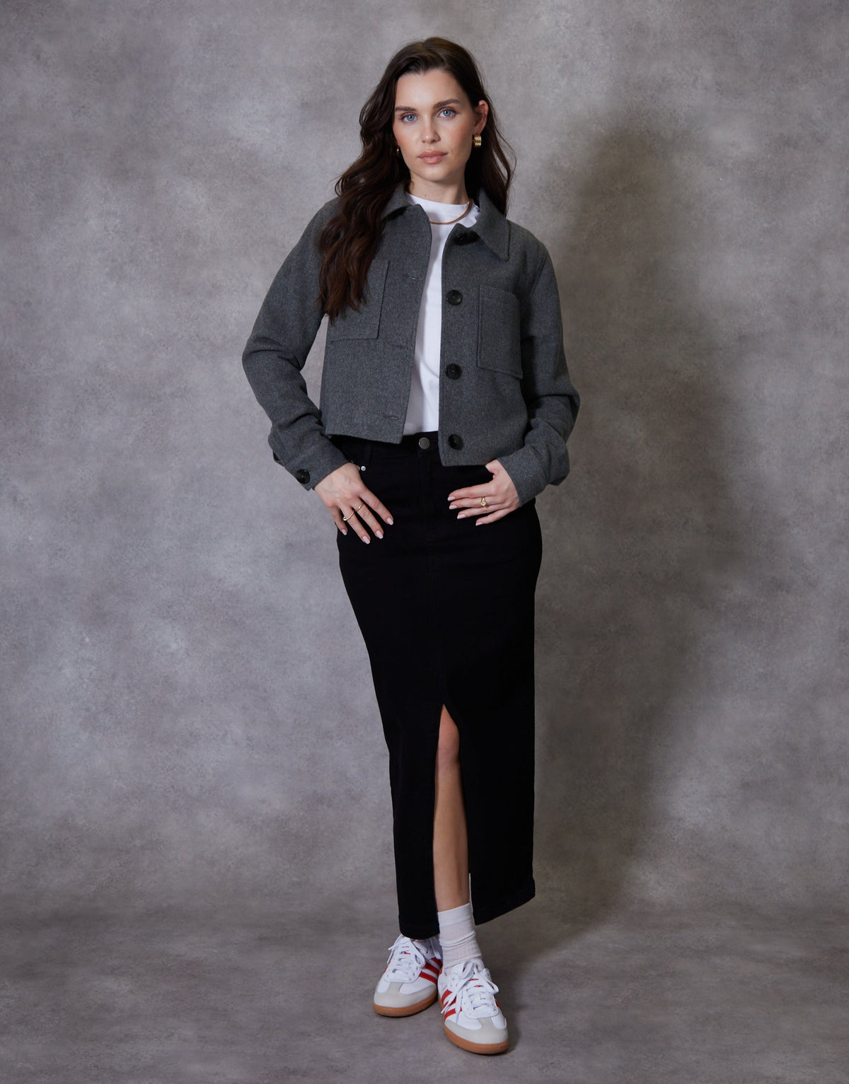 Women's Charcoal Cropped Brushed Shacket luxegloweurope.shop