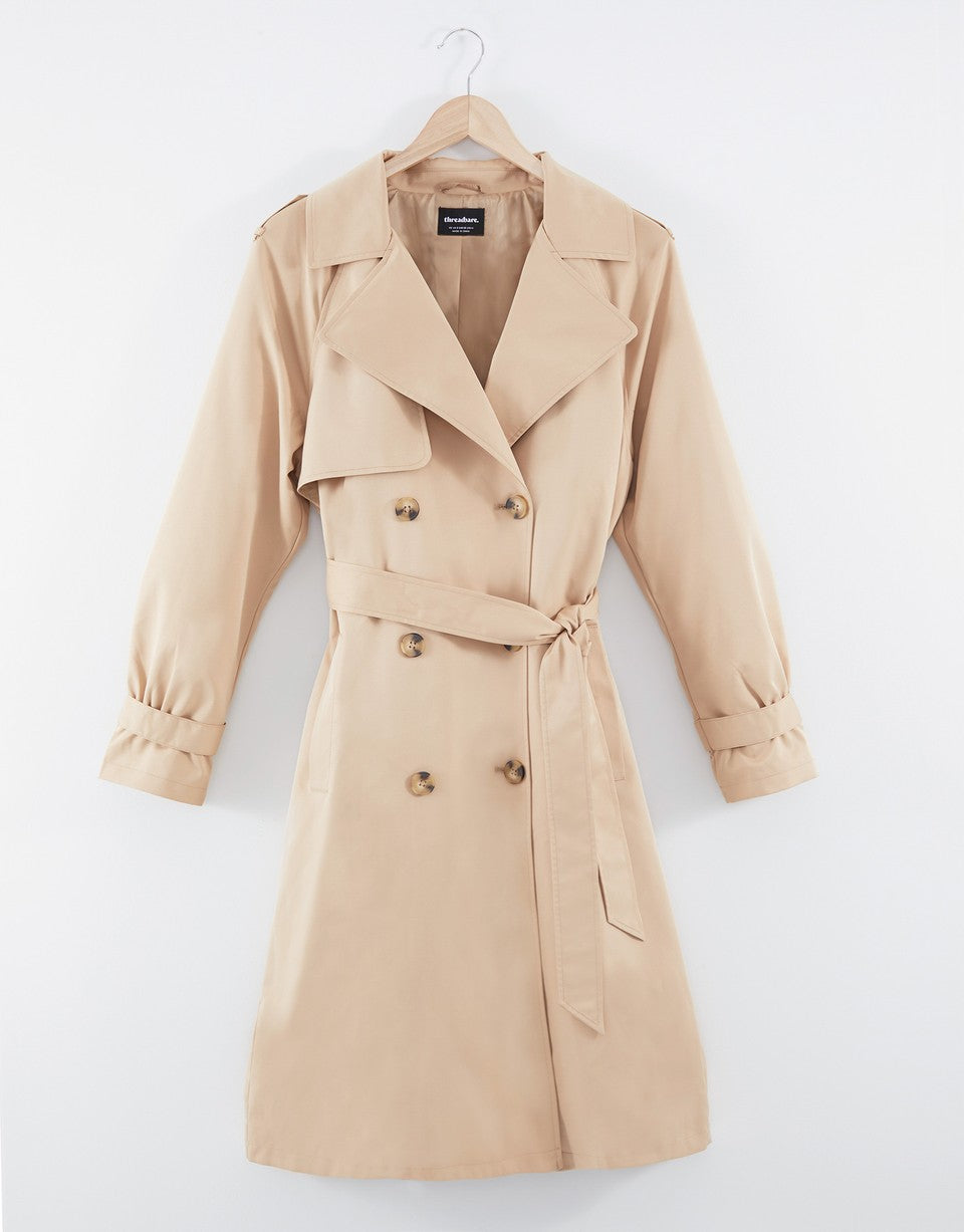 Women's Stone Double Breasted Trench Coat luxegloweurope.shop
