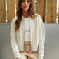 Women's Beige Cable Knit Zip-Up Bomber Jacket