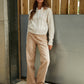 Women's Beige Cable Knit Zip-Up Bomber Jacket
