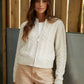 Women's Beige Cable Knit Zip-Up Bomber Jacket