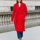 Women's Red Collared Belted Formal Coat
