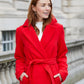 Women's Red Collared Belted Formal Coat